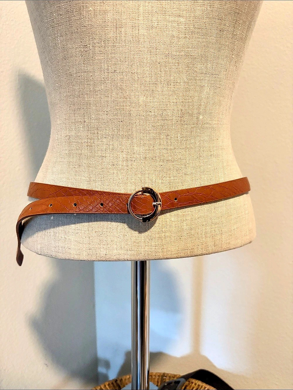 Leather Embossed Belt in Brown Like New 43 inches